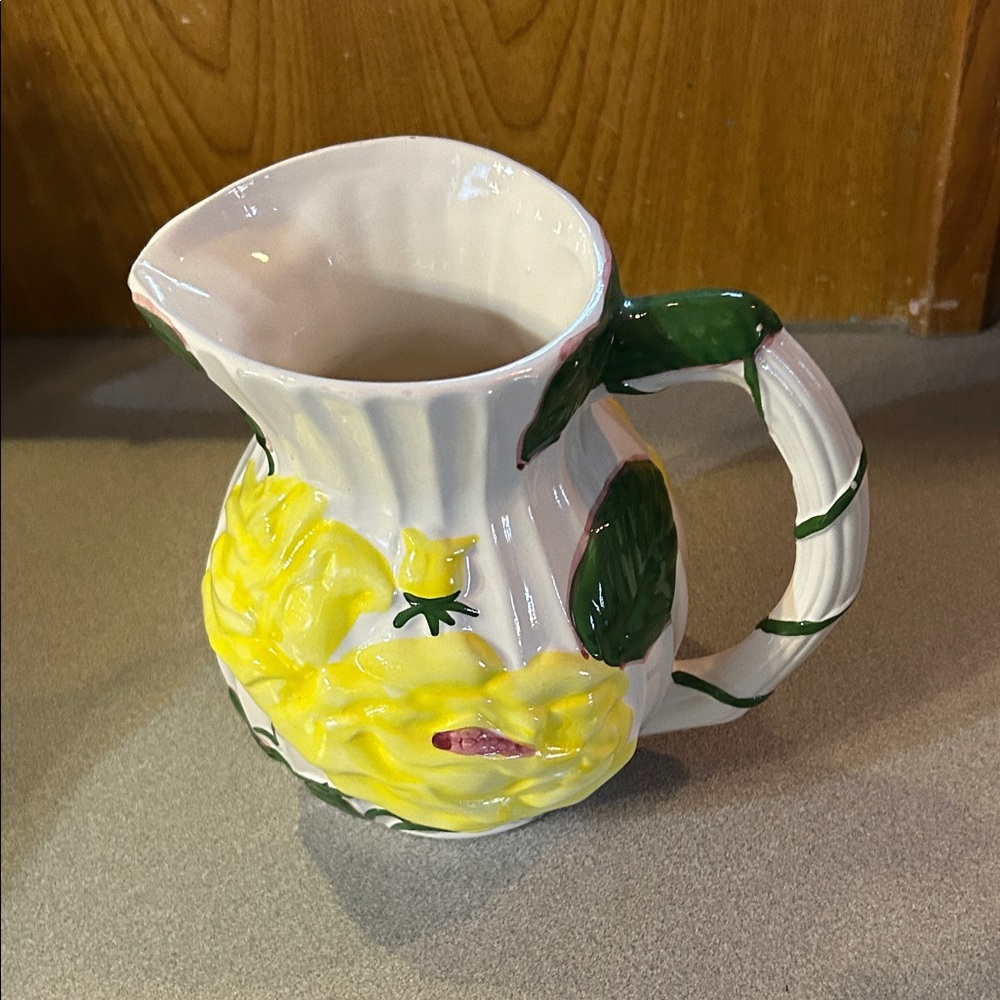 Bloom Ceramic Pitcher with Yellow and Green Floral Design